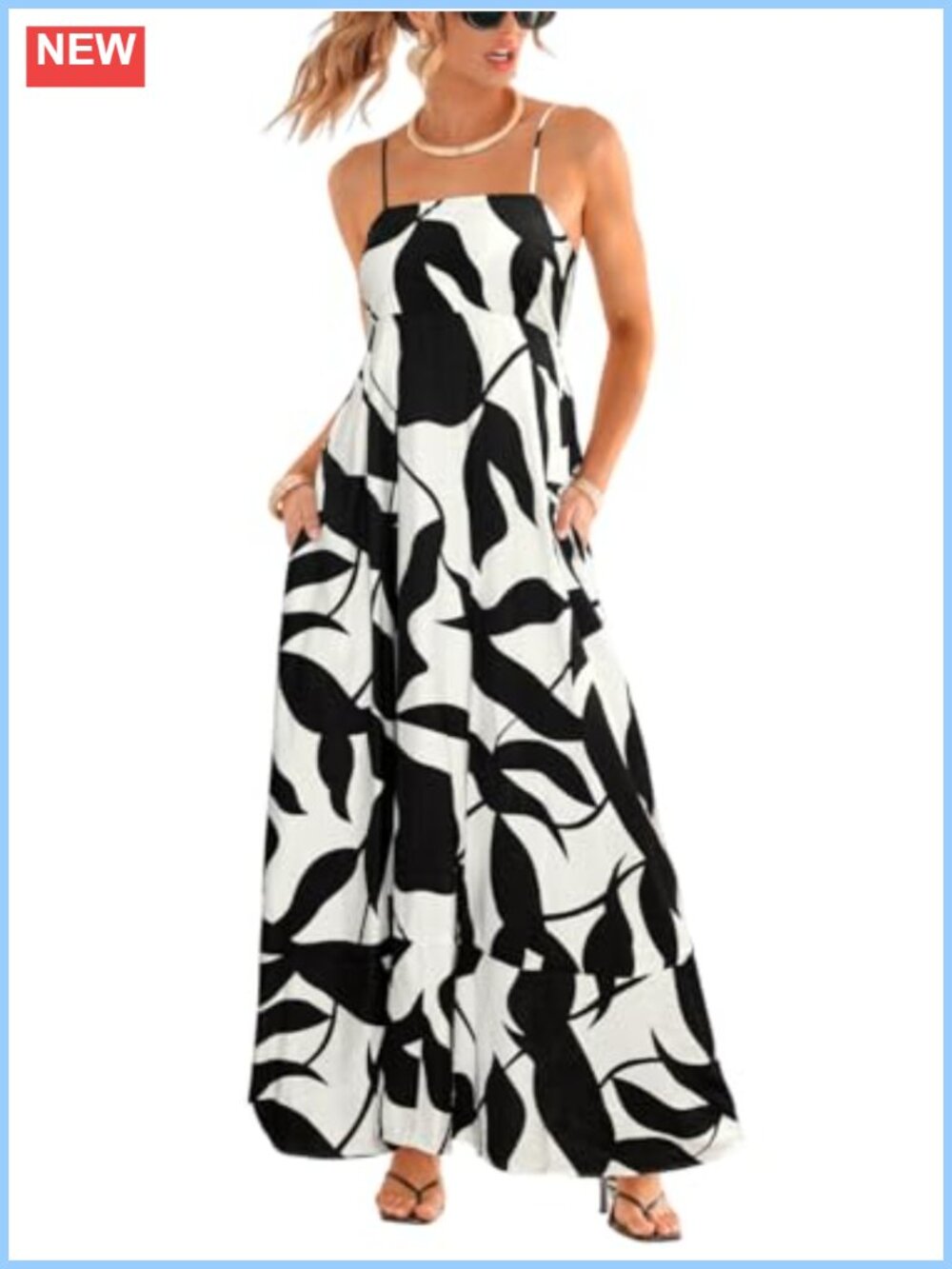 CUPSHE Women Square Neck Striped Sleeveless Cami Maxi Dress with Pockets